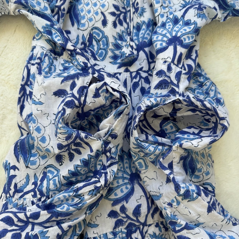 SoLe‎ By Mare Sole Amore Dress Women’s Large Blue Floral Cotton Resortwear Boho - Picture 5 of 11